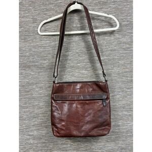 Jack Georges Brown Leather Shoulder Bag with Zipper and Magnetic Snap Closure